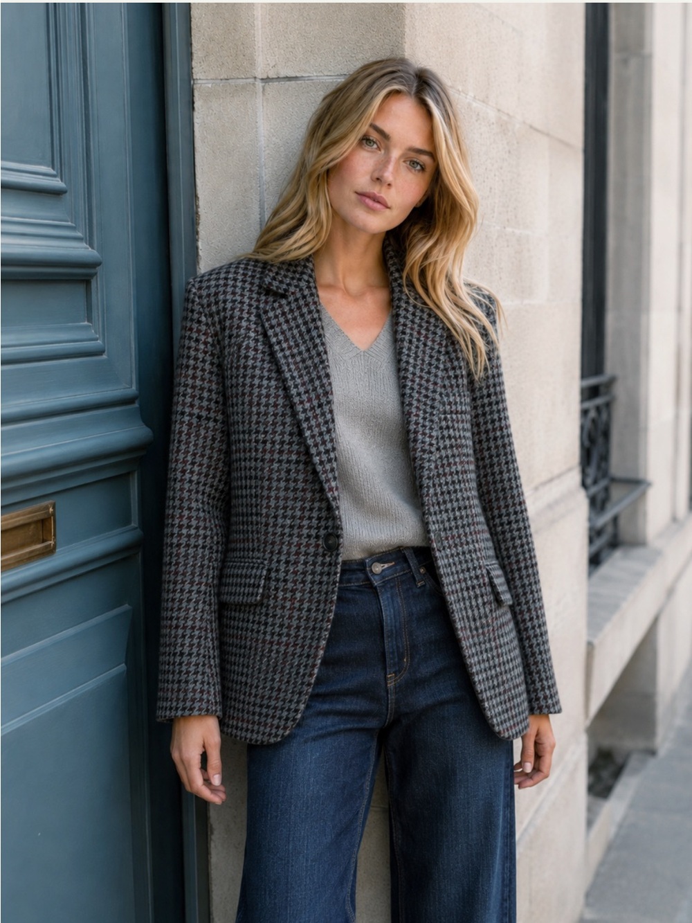 NWOT Isabel Marant Étoile Charly Houndstooth Wool Blazer in Anthracite size 4